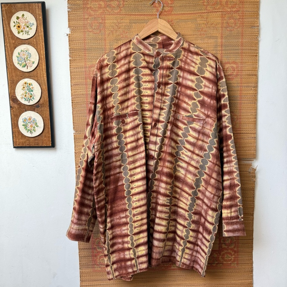 Mandarin Collar Bohemian Hippie Button-Up Shirt - Picture 2 of 12